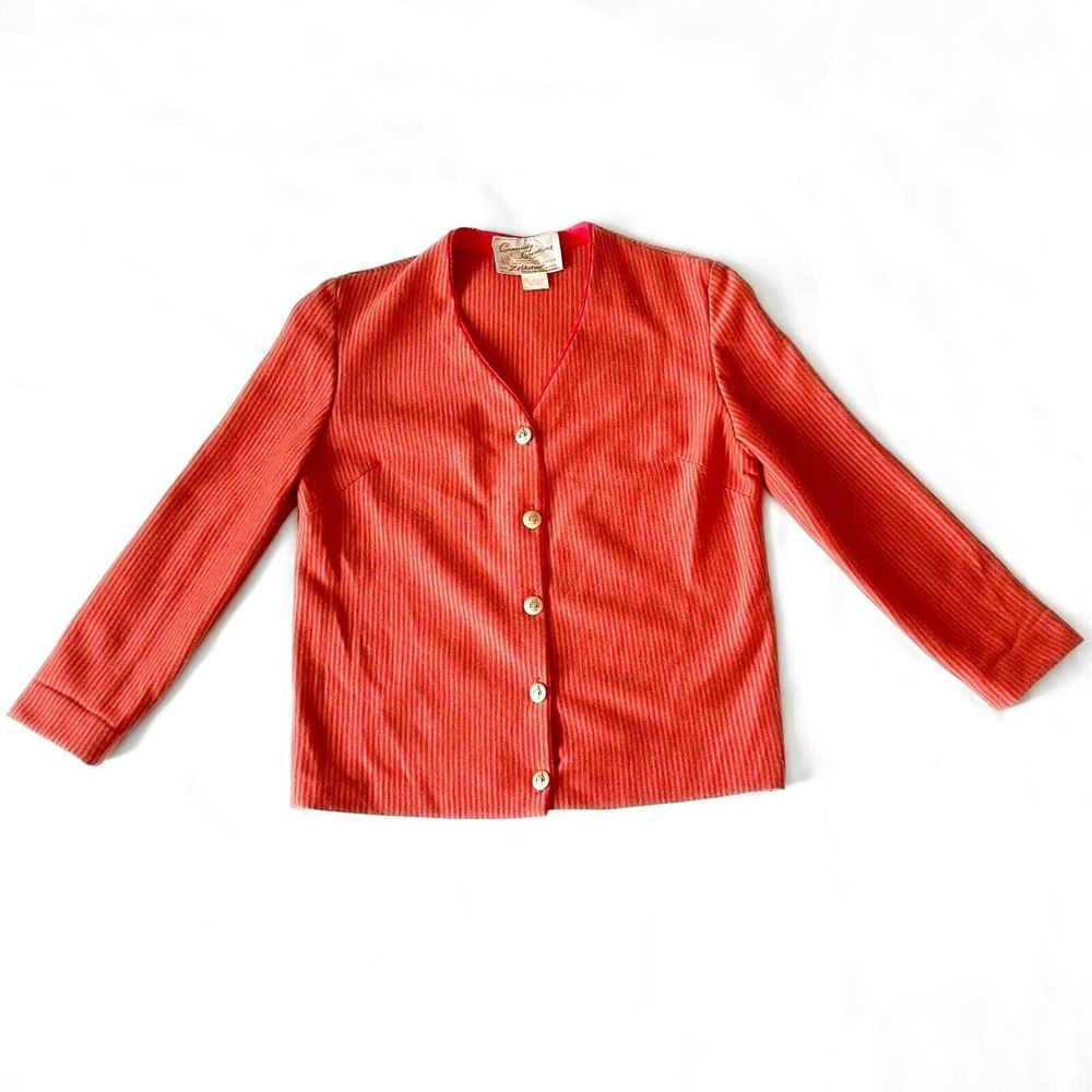 Vintage Cannady Creations Hollywood Striped Red/Gold No Collar Jacket-Size 8